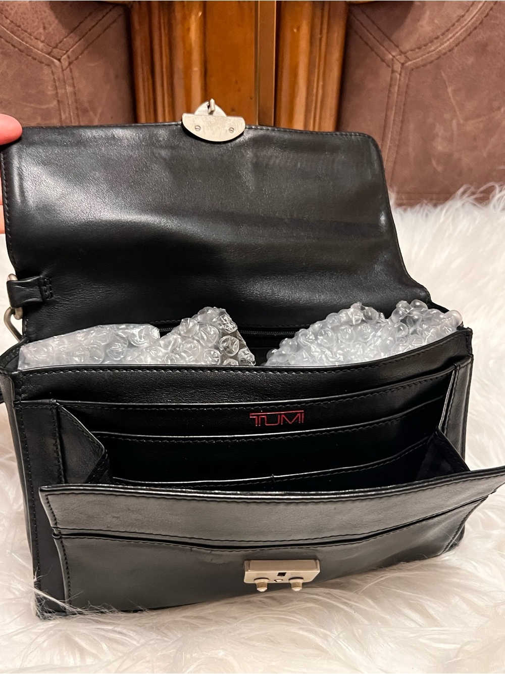 Tumi Black Leather Wristlet Clutch with Silver-Tone Lock - Picture 7 of 14